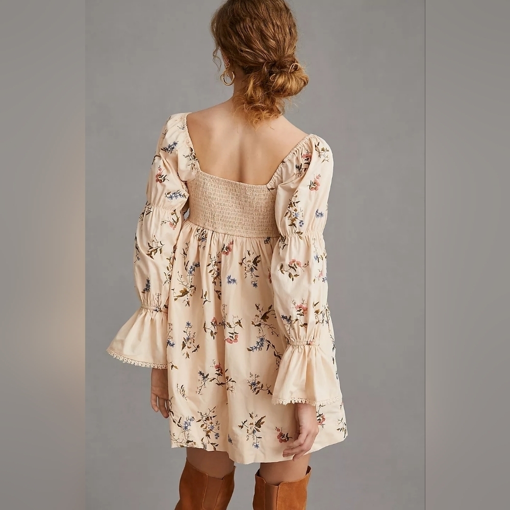 Anthropologie Cream Floral Long Sleeve Dress - Picture 2 of 9